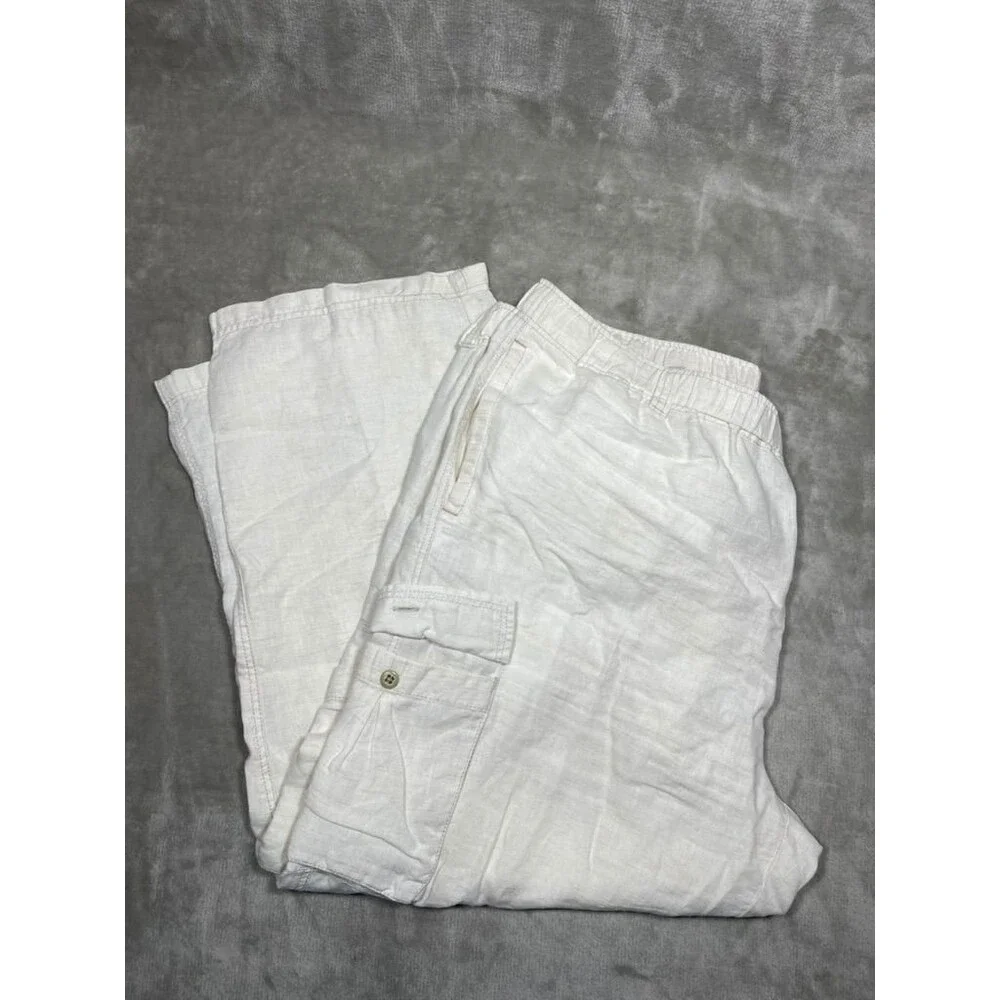 Tommy Bahama Cargo Linen Pants Men XXL 2XL Cream Straight Relax Casual